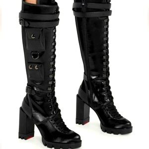 CHRISTIAN LOUBOUTIN SAND AND GLORY BLACK LEATHER BOOTS SZ 39.5
